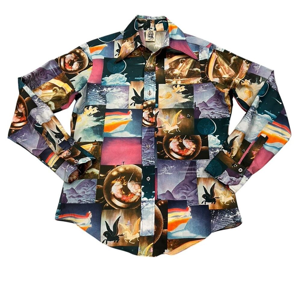 Vintage 70s Kennington Disco Shirt Pegasus Celestial Fantasy Art Print -